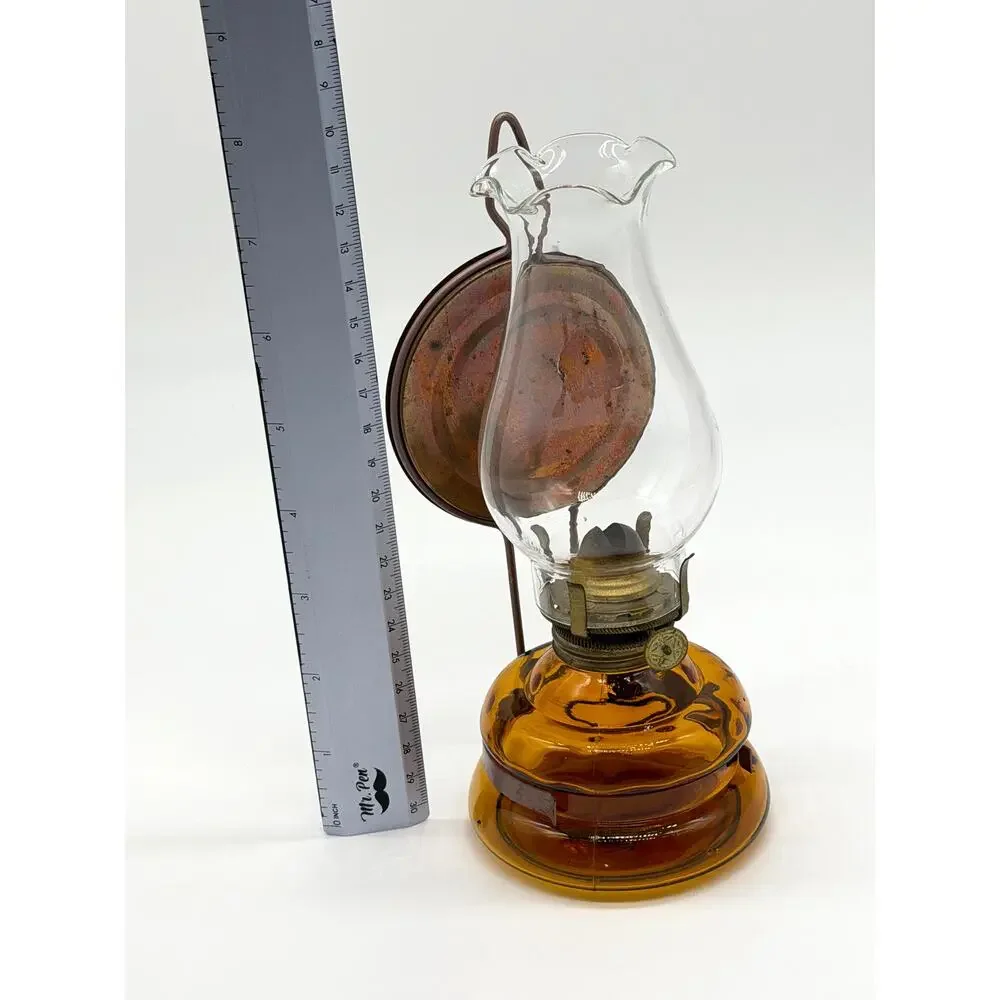 Vintage Patio Lamp Made In Japan Amber Glass Oil Lamp w Reflector Chimney